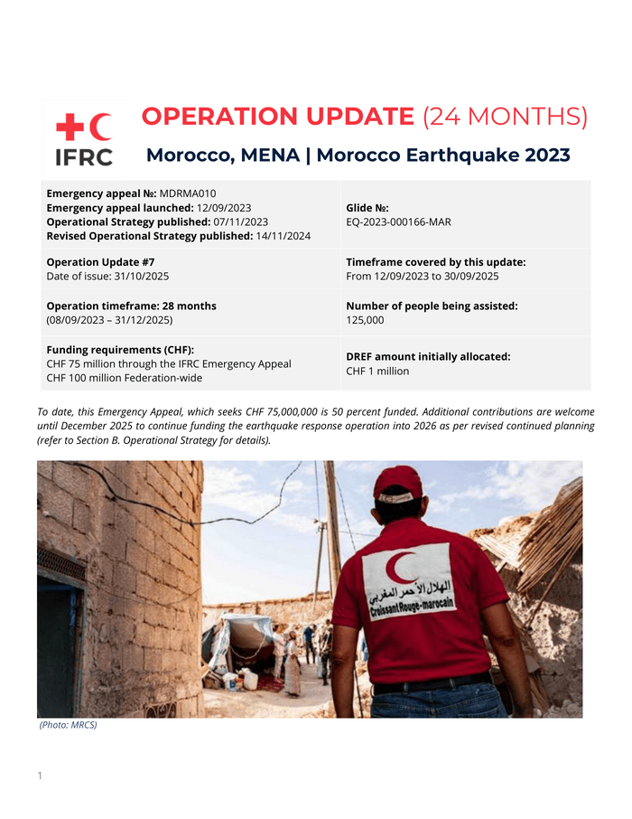 Morocco Earthquake 2023 Operation Update #7 (24 months) (MDRMA010)