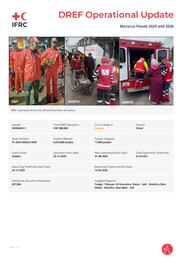 DREF Operational Update Morocco Floods 2025 and 2026 (MDRMA011)